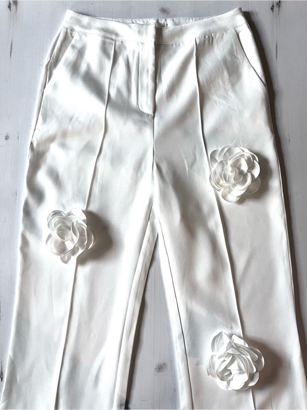 Off white Floral Appliqué Dress Pants